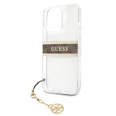 Guess 4G Stripe Brown Charm - Coque iPhone 13 Pro (Transparente)