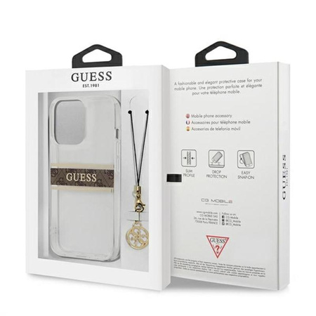 Guess 4G Stripe Brown Charm - Coque iPhone 13 Pro (Transparente)