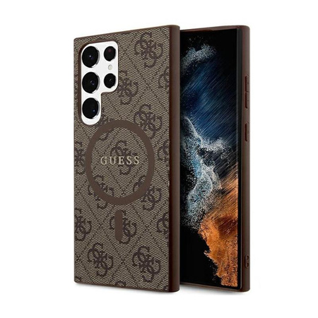 Guess 4G Collection Leather Metal Logo MagSafe - Pouzdro Samsung Galaxy S24 Ultra (Hnědé)
