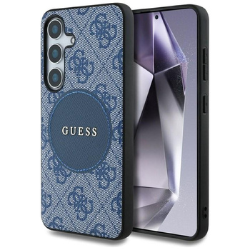Guess 4G Round Patch Classic Logo MagSafe - étui pour Samsung Galaxy S25+ (bleu)