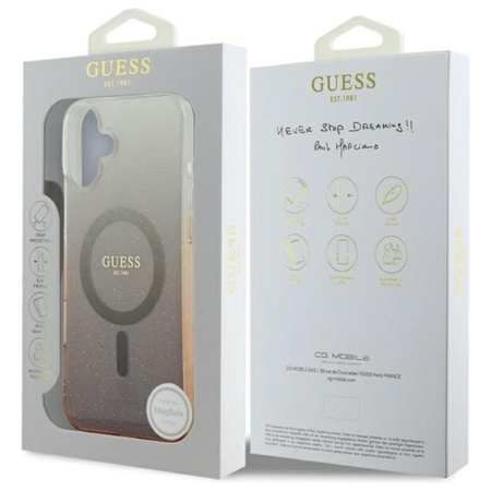 Guess IML Glitter Gradient MagSafe - Pouzdro pro iPhone 16 Plus (Hnědé)