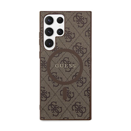 Guess 4G Collection Leder Metall Logo MagSafe - Samsung Galaxy S24 Ultra Tasche (braun)