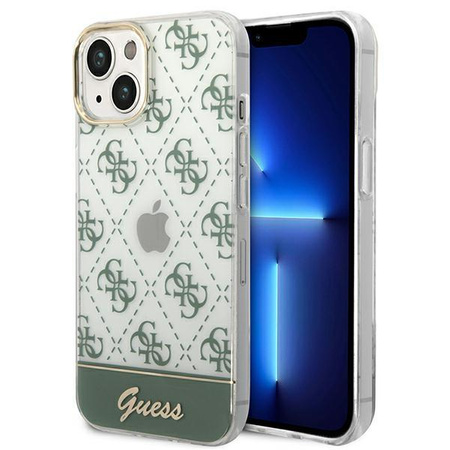 Guess 4G Stripe Script Logo Galvanizovaný vzor - pouzdro pro iPhone 14 Plus (khaki)