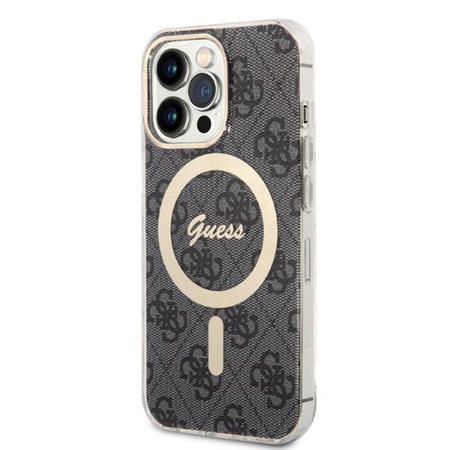 Guess Bundle Pack MagSafe 4G - Set of case for iPhone 13 Pro Max + MagSafe charger (Black/Gold)