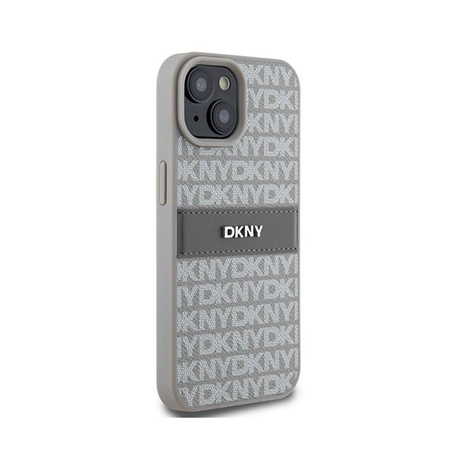 Kožené pouzdro DKNY Mono Stripe & Metal Logo - iPhone 15 Plus / 14 Plus (béžové)