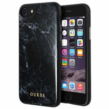 Guess Marmor Hartschale aus gehärtetem Glas - iPhone 8 / 7 Tasche (schwarz)