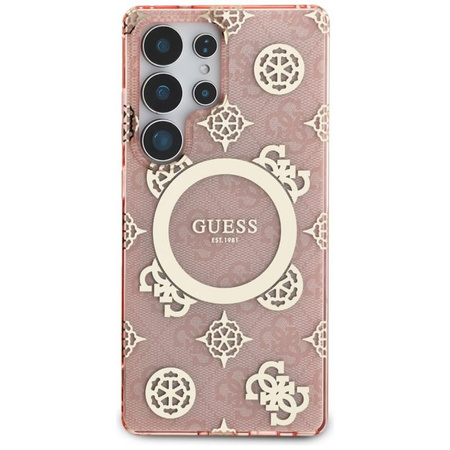 Guess 4G Background Gold Electroplated Peony Pattern MagSafe - Case for Samsung Galaxy S25 Ultra (pink)