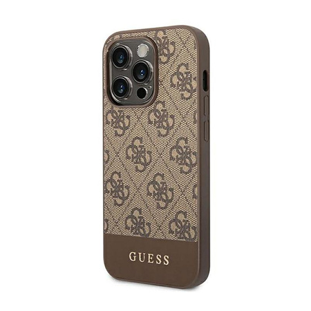 Guess 4G Bottom Stripe Metal Logo Collection - Case for iPhone 14 Pro (Brown)