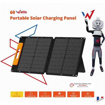 Wonder Ws60 - Solarmodul / Solarladegerät 60W mit USB-C PD 30W & USB-A QC 18W Ausgang (Schwarz)