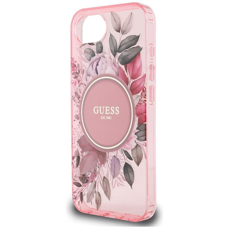 Guess IML Flowers MagSafe - Hülle für iPhone 16e (rosa)