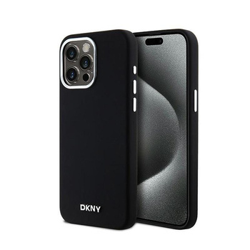 DKNY Liquid Silicone Small Metal Logo MagSafe - Coque pour iPhone 15 Pro Max (noir)