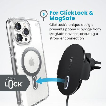 Speck Charging Vent Mount + ClickLock - MagSafe autós tartó vezeték nélküli töltéssel (fekete)