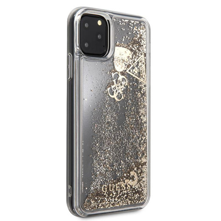 Guess Liquid Glitter Hearts - pouzdro pro iPhone 11 Pro Max (zlaté)