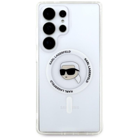 Karl Lagerfeld Button Karl Head Printed Logo MagSafe - Hülle für Samsung Galaxy S25 Ultra (Weiß)