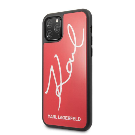 Karl Lagerfeld Dupla rétegű edzett üvegből készült csillogó aláírás tok - iPhone 11 Pro tok (piros)