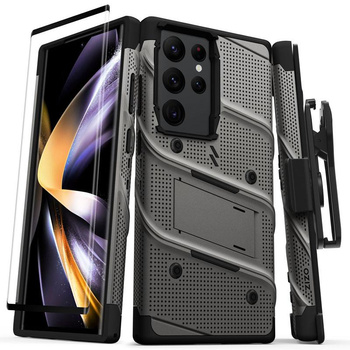 ZIZO BOLT Series - Pancerne etui Samsung Galaxy S23 Ultra ze szkłem 9H na ekran + uchwyt z podstawką (szary)