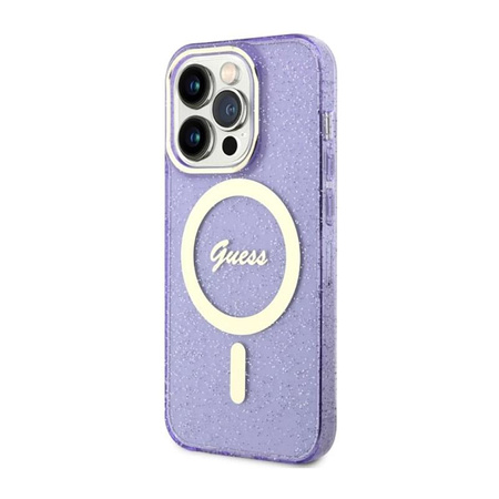 Guess Glitter Gold MagSafe - Hülle für iPhone 14 Pro (Lila)