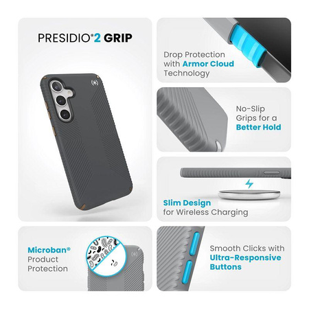 Speck Presidio2 Grip - Samsung Galaxy S24+ Case (Charcoal Grey / Cool Bronze)