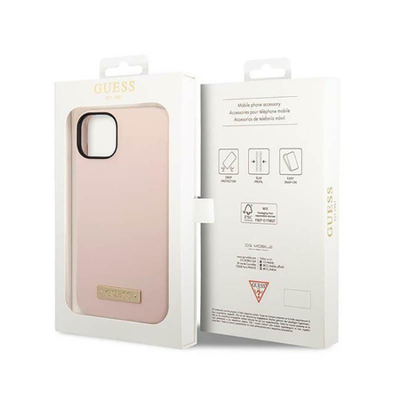 Guess Silicone Logo Plate MagSafe - iPhone 14 Plus Case (pink)
