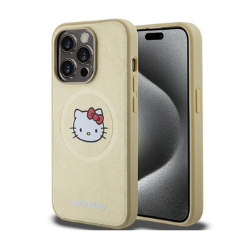 Hello Kitty bőr Kitty Head MagSafe - iPhone 15 Pro Max tok (arany)