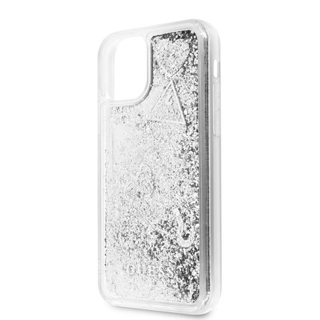 Guess Liquid Glitter Hearts - pouzdro pro iPhone 11 Pro (stříbrné)