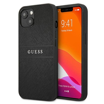 Guess Saffiano Metal Logo Stripes - étui pour iPhone 13 mini (noir)