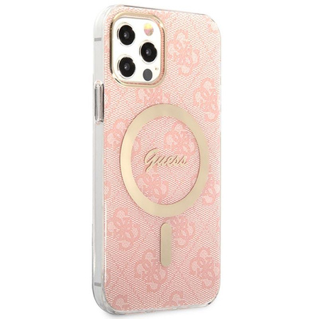 Guess Bundle Pack MagSafe 4G - Set of case for iPhone 12 / iPhone 12 Pro + MagSafe charger (Pink/Gold)