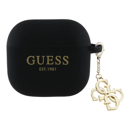 Silikonový přívěsek Guess 4G - pouzdro pro AirPods 4 (černé)