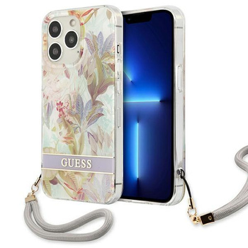 Guess Flower Cord - pouzdro se šňůrkou na iPhone 13 Pro Max (fialové)