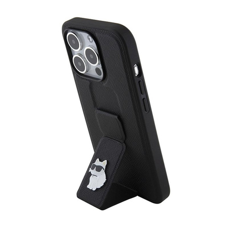 Karl Lagerfeld Gripstand Saffiano Choupette tűk - iPhone 15 Pro tok (fekete)