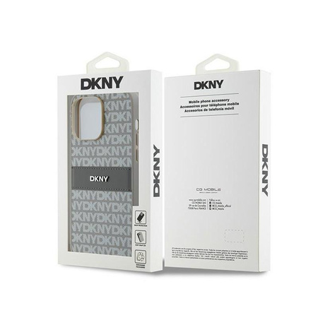 DKNY Bőr mono csíkos és fém logóval - iPhone 14 Pro Max tok (bézs)