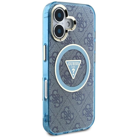 Guess IML Metal Glitter 4G Circle Triangle MagSafe - pouzdro pro iPhone 16 (modré)