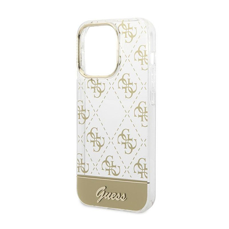 Guess 4G Stripe Script Logo Electroplated Pattern - iPhone 14 Pro Case (Gold)