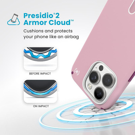 Speck Presidio2 Pro ClickLock & MagSafe - iPhone 16 Pro tok (szerda rózsaszín / Boysenberry Purple / Fehér)