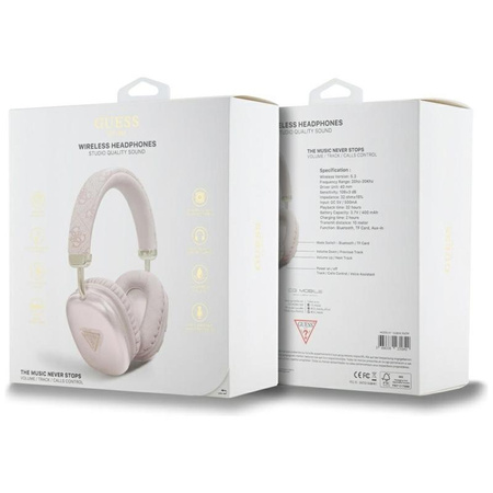 SŁUCHAWKI BEZPRZEWODOWE GUESS NAUSZNE, z Mikrofonem, Bluetooth V5.3, Różowe