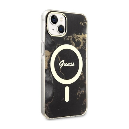 Guess Golden Marble MagSafe - Schutzhülle für iPhone 14 (Schwarz)