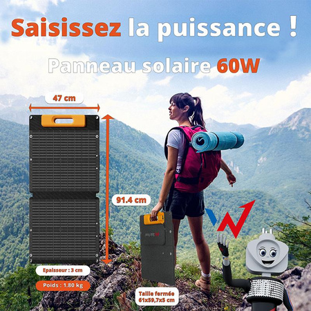 Wonder Ws60 - Solární panel / solární nabíječka 60W s výstupem USB-C PD 30W a USB-A QC 18W (černá)