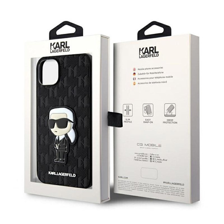 Karl Lagerfeld Saffiano Monogram NFT Ikonik - Coque pour iPhone 14 Plus (Noir)
