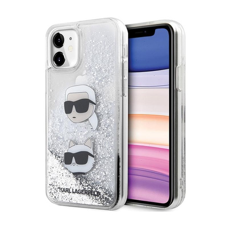 Karl Lagerfeld Liquid Glitter Karl & Choupette Heads - iPhone 11 Case (silver)