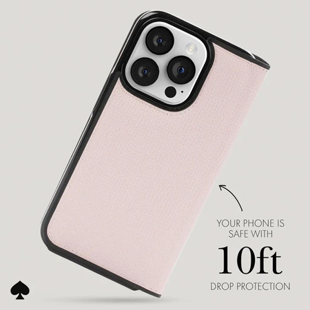 Kate Spade New York Wrap Folio Case - Leather Flip Case for iPhone 15 Pro (Pale Vellum)