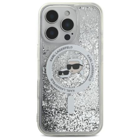Karl Lagerfeld Liquid Glitter Karl & Choupette Head MagSafe - Case for iPhone 16 Pro (transparent)