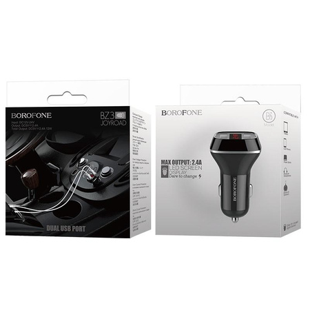 Borofone - 2x USB nabíječka do auta s LCD displejem, černá