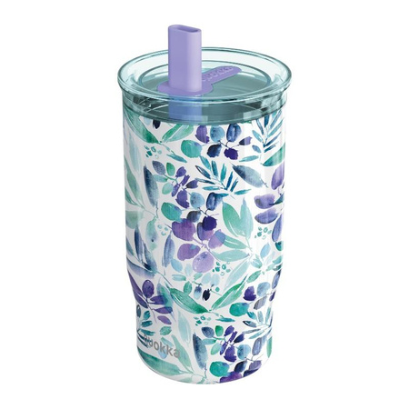 Quokka Mist - Mug thermique en acier inoxydable de 720 ml avec paille (Violet Blooms)