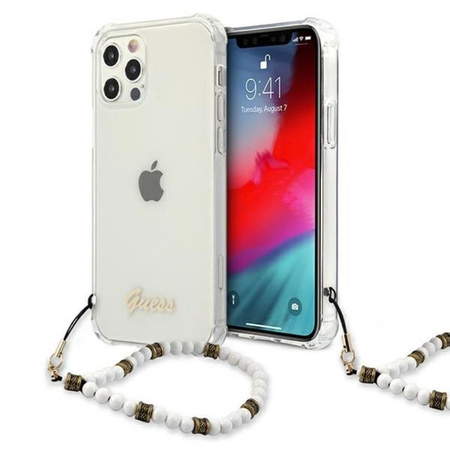 Guess White Pearl Strap - Pouzdro iPhone 12 Pro Max (Průhledné)