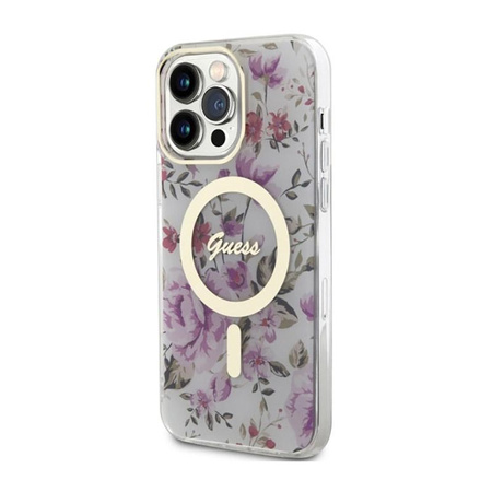 Guess Flower MagSafe - Case for iPhone 14 Pro (Transparent)