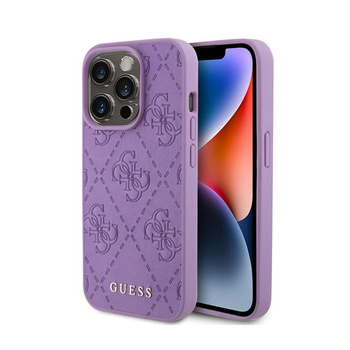 Guess Leather 4G Stamped - Tasche für iPhone 15 Pro (Violett)