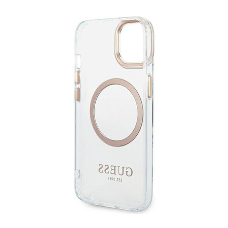 Guess Metal Outline Magsafe - Coque pour iPhone 14 Plus (Transparent / Or)