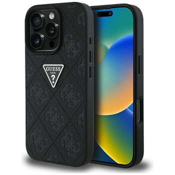 Guess Hot Stamp 4G Pattern Triangle Metal Logo - Hülle für iPhone 16 Pro (schwarz)