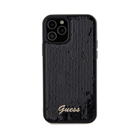 Guess Sequin Script Metal - Tasche für iPhone 12 / iPhone 12 Pro (Schwarz)