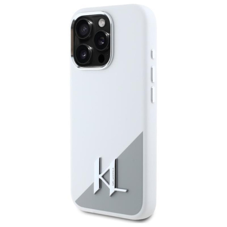 Karl Lagerfeld Silicone Shadow Metal Initial MagSafe - Hülle für iPhone 16 Pro Max (weiß)